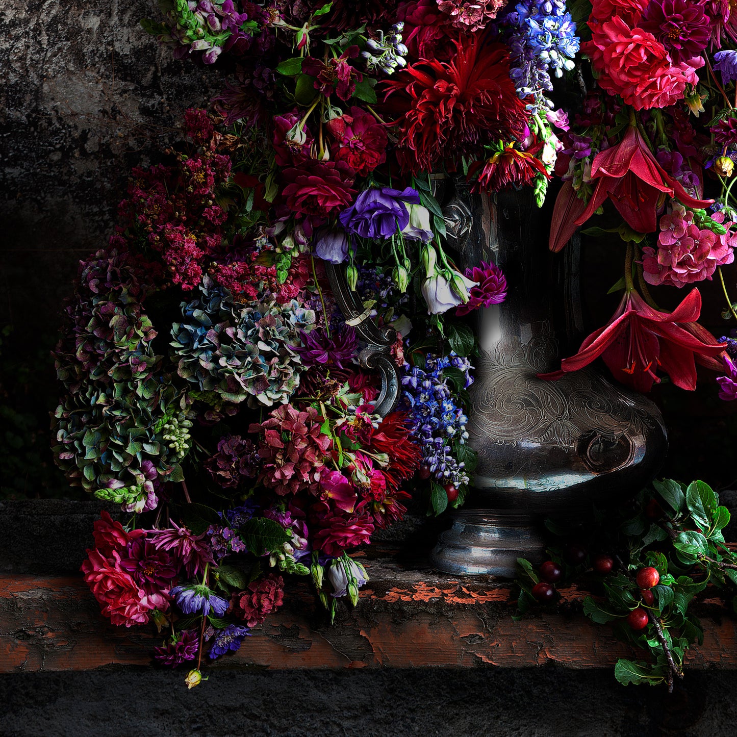 Black Plums and Dahlias